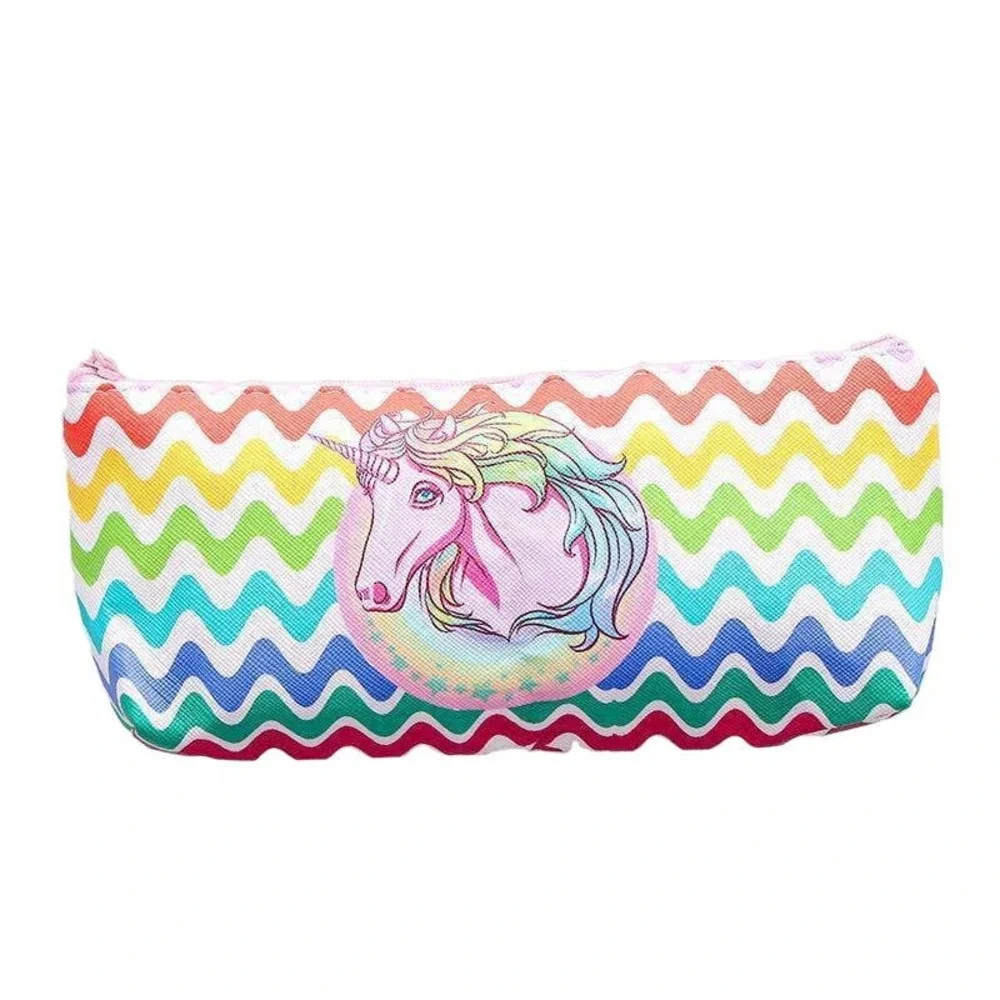 Wave Pattern Unicorn Pencil‎ Case/Makeup Bag Floral Gel Pen Bundle~~NWOT